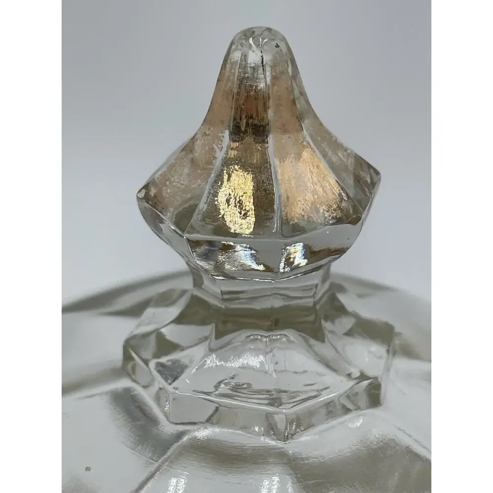 Vintage Glass Dome Butter Dish Hand Painted Blue Flowers Gold Trim